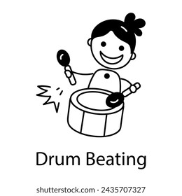 Cute doodle icon of a drum beating girl 