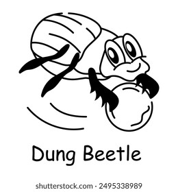 A cute doodle icon of dung beetle 