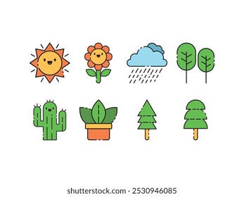 Conjunto de ilustración de icono de Doodle lindo