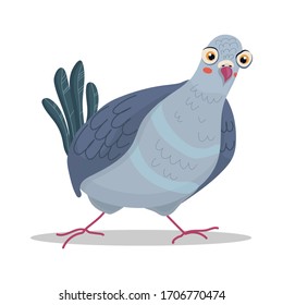 Cute doodle icon of pigeon. Flat cartoon character design. Vector stock illustration of city bird dove. Urban fauna, feathered wildlife isolated on white background.