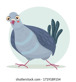 Cute doodle icon of pigeon. Flat cartoon character design. Vector stock illustration of city bird dove. Urban fauna, feathered wildlife isolated on white background.