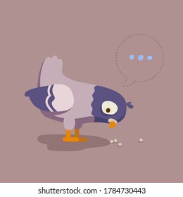 Cute doodle icon of pigeon. Flat cartoon character design. Vector stock illustration of city bird dove. Urban fauna, feathered wildlife isolated on color background.