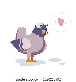 Cute doodle icon of pigeon. Flat cartoon character design. Vector stock illustration of city bird dove. Urban fauna, feathered wildlife isolated on color background.
