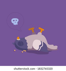 Cute doodle icon of pigeon. Flat cartoon character design. Vector stock illustration of city bird dove. Urban fauna, feathered wildlife isolated on color background.
