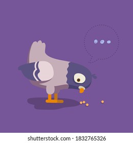 Cute doodle icon of pigeon. Flat cartoon character design. Vector stock illustration of city bird dove. Urban fauna, feathered wildlife isolated on color background.
