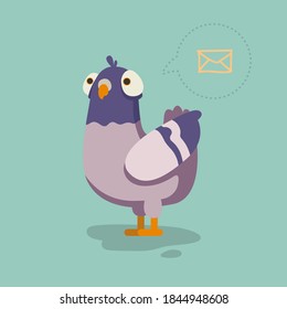 Cute doodle icon of pigeon. Flat cartoon character design. Vector stock illustration of city bird dove. Urban fauna, feathered wildlife isolated on color background.
