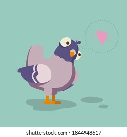 Cute doodle icon of pigeon. Flat cartoon character design. Vector stock illustration of city bird dove. Urban fauna, feathered wildlife isolated on color background.
