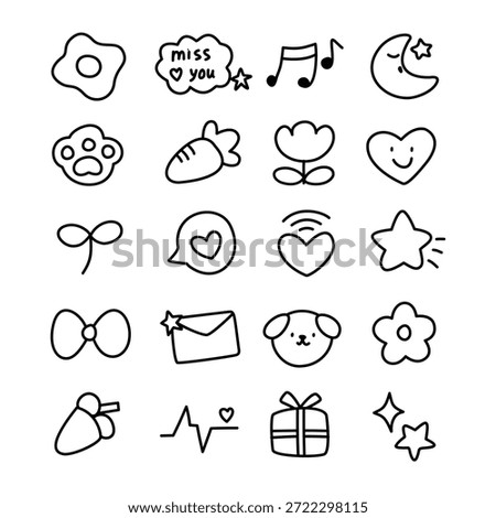 Cute Doodle Icon Set for Love and Greeting Messages