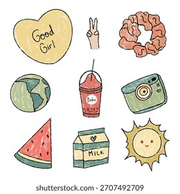 Lindo Doodle Icon Set Pegatinas de estilo de vida de verano