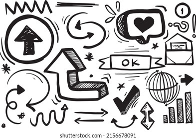 Colección de iconos de doodle. ilustración vectorial. iconos de Office dibujados a mano