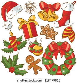 Cute doodle icons on Christmas theme