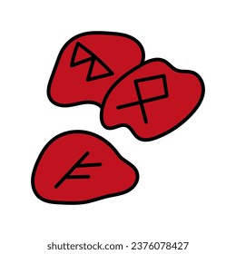 Cute doodle illustration in flat style, red runes isolated on white background. Witch items, witchcraft.