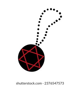 Cute doodle illustration in flat style, black pendant with red pentagram isolated on white background. Witch items, witchcraft.