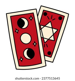 Cute doodle illustration in flat style, red color tarot cards isolated on white background. Magical items for fortune tellers, witchcraft.
