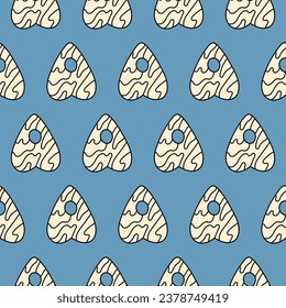Cute doodle illustration in flat style, arrow seamless pattern for Ouija board on blue background, fortune telling. Witch items, witchcraft.