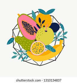 Cute doodle illustration with fruit isolated on white background on white background. Vector food set for your design. 
