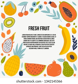 Cute doodle illustration with fruit isolated on white background on white background. Vector food set for your design. 
