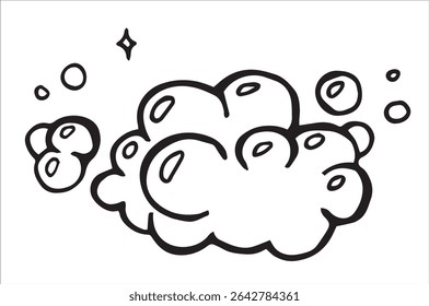 bonitas ilustrações de doodle de espuma, bolhas de sabão.	