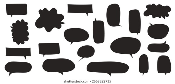 Cute doodle ink speech bubble collection in minimalistic style scrapbooking, attack, burst balloon sketch set.