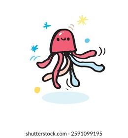 Cute doodle jellyfish Cartoon vector