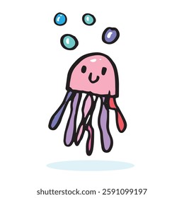 Cute doodle jellyfish Cartoon vector