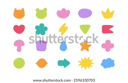 Cute doodle journal bullet stickers. Color diary planner frames. Hand drawn organic blobs set. Doodle sticker design template. Girly notepad. Vector illustration isolated on white background.