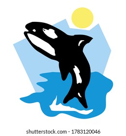 Cute Doodle saltando animal acuático orca en el diseño del vector oceánico Ilustración