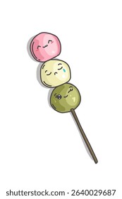 Cute doodle kawaii dango delicius Japanese food with smile