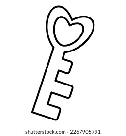 Cute doodle key2 from the collection of girly stickers. Cartoon white and black vector illustration.