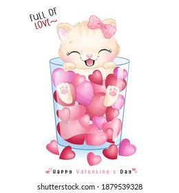 Cute doodle kitty for valentine’s day