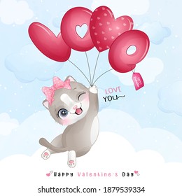 Cute doodle kitty for valentine’s day