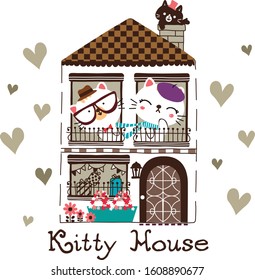 cute doodle kitty house vector