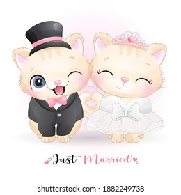 Cute doodle kitty with wedding clothes for valentine’s day