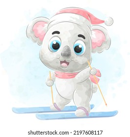 Cute doodle a Koala with watercolor illustration