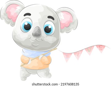 Doodle lindo a koala con ilustración de acuarela