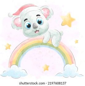 Cute doodle a Koala with watercolor illustration