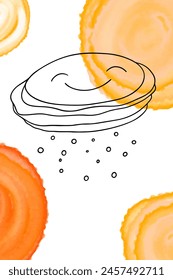 Cute doodle Kombucha with watercolor spots.Handmade Vector clipart concept line isolated on white bkgr.BandW design for poster,card,label,sticker,t-shirt,web,print,stamp ,media,banner,etc.