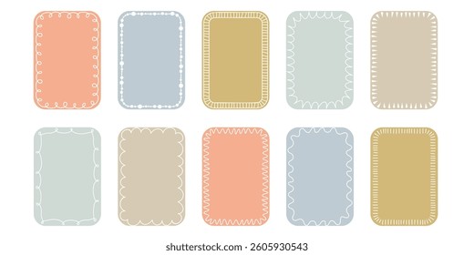 Cute doodle label set with doodle texture edges. Pastel rectangular stickers. Template for planner, scrapbooking, stationery, social media, digital design, product packaging, label, gift tag, text box