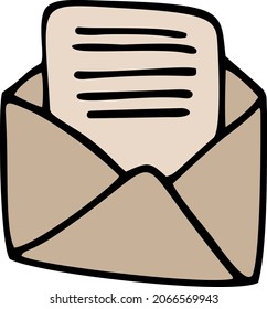 Cute doodle letter, envelope, card. Hand drawn vector illustration.