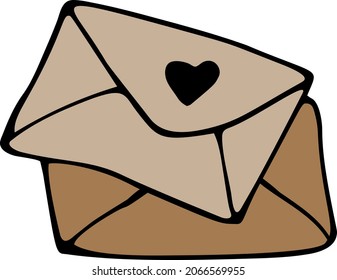 Cute doodle letter, envelope, card. Hand drawn vector illustration.