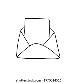 Cute doodle letter, envelope icon. Hand drawn vector illustration. Sweet element for greeting cards, posters, stickers and seasonal design. Isolated on white background
