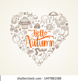 cute doodle line autumn set icon vector