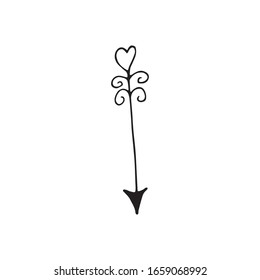 Cute doodle love arrows for bow. Hand drawn vector illustration. Sweet element for greeting cards, posters, stickers and seasonal valentines day design. Isolated on white background