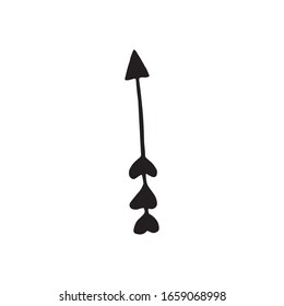 Cute doodle love arrows for bow. Hand drawn vector illustration. Sweet element for greeting cards, posters, stickers and seasonal valentines day design. Isolated on white background