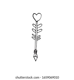 Cute doodle love arrows for bow. Hand drawn vector illustration. Sweet element for greeting cards, posters, stickers and seasonal valentines day design. Isolated on white background