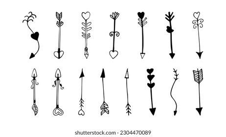 Cute doodle love arrows for bow. Hand drawn vector illustration.
