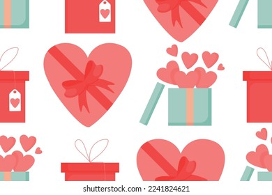 Cute doodle love gift boxes with hearts pattern. Hand drawn vector illustration