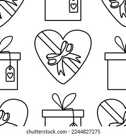 Cute doodle amor las cajas de regalo con patrón de corazones. Ilustración vectorial dibujada por mano