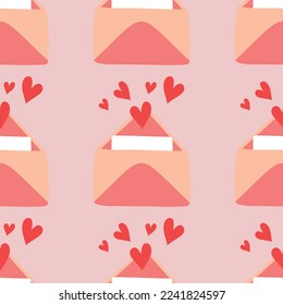 Cute doodle love letter, envelope with heart pattern. Hand drawn vector illustration