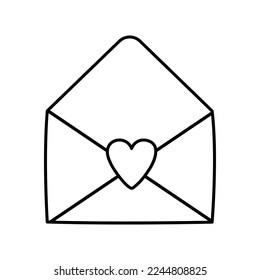 Cute doodle love letter, envelope with heart. Hand drawn vector illustration